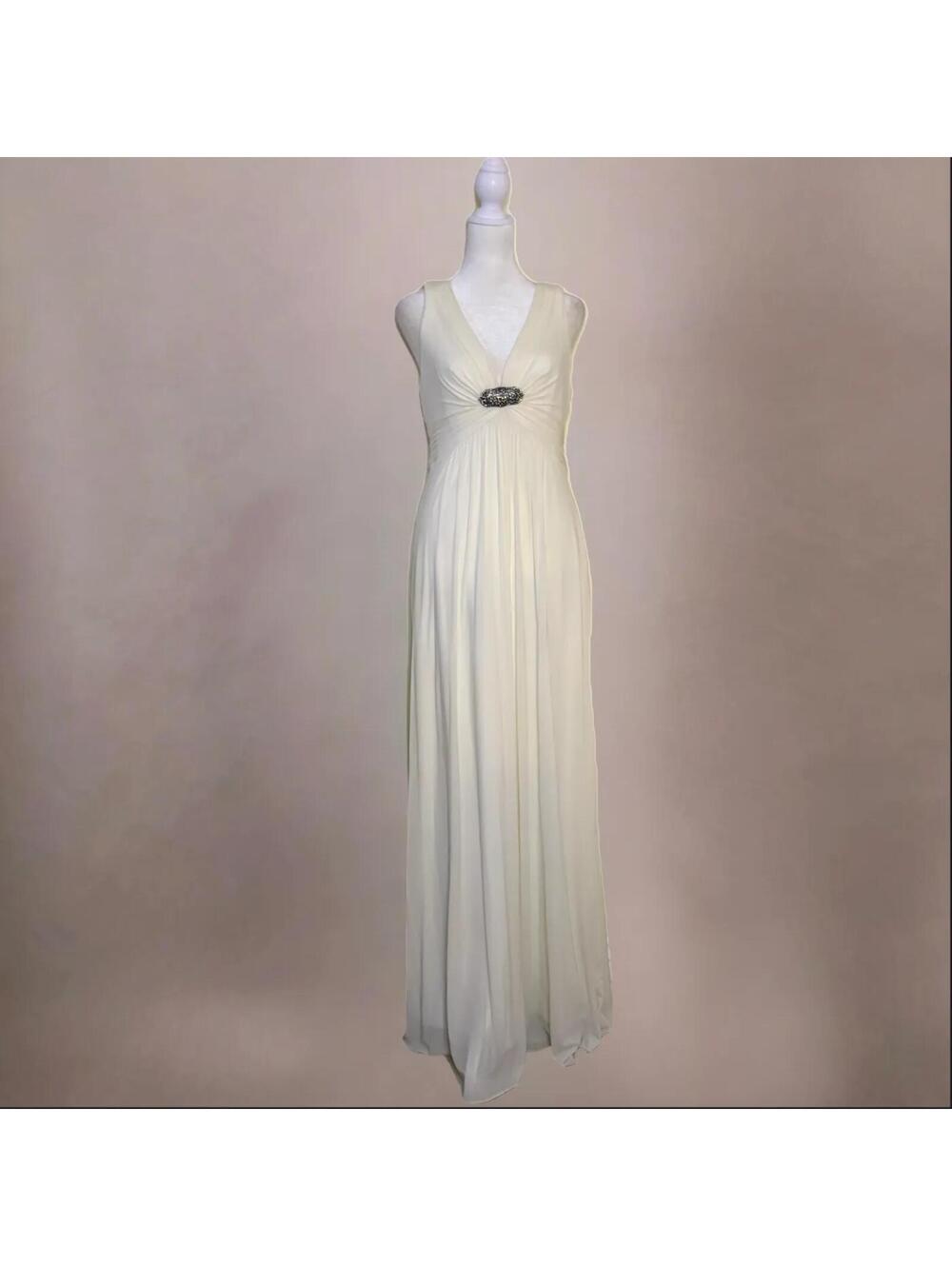 BCBG White Crystal Jewel Sleeveless Evening Wedding Formal Gown Maxi Dress